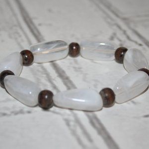 🌿🤍 Beautiful Faux Stone + Wooden Bracelet (8") 🤍🌿